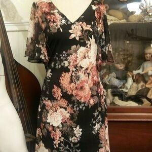 Connected Apparel Black Floral Dress